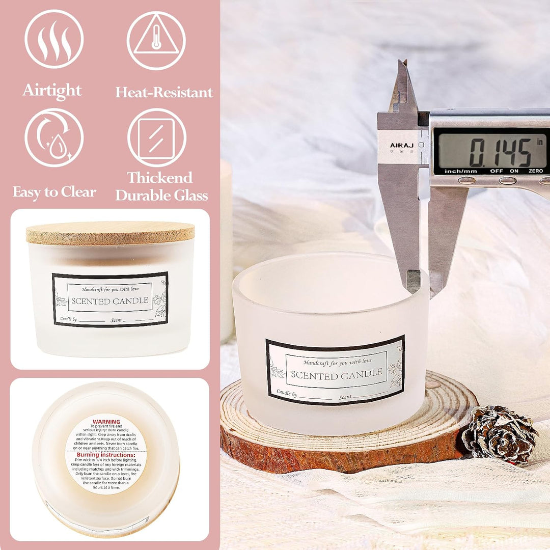 CONNOO 15 Stück 120 ml Frostige Glas-Kerzengläser mit luftdichten Bambusdeckeln zum Kerzenmachen, kl