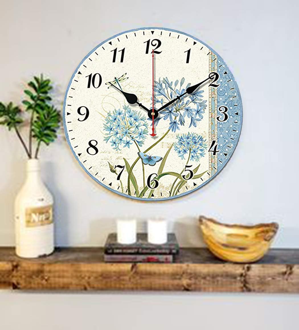 SWHONG Moderne einfache Blumenwanduhr, stille hölzerne runde Uhr für Wohnzimmer Küche Wohnkultur Ges