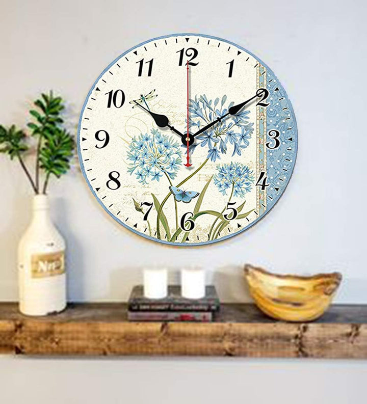 SWHONG Moderne einfache Blumenwanduhr, stille hölzerne runde Uhr für Wohnzimmer Küche Wohnkultur Ges
