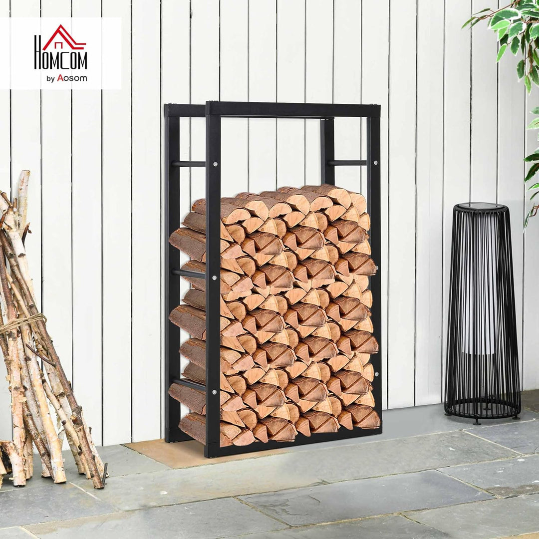 HOMCOM Kaminholzständer Kaminholzablage Feuerholzregal Kaminholzhalter 100kg Stahl Schwarz L60 x B25