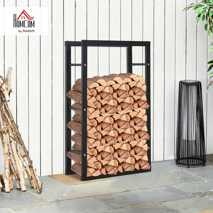 HOMCOM Kaminholzständer Kaminholzablage Feuerholzregal Kaminholzhalter 100kg Stahl Schwarz L60 x B25