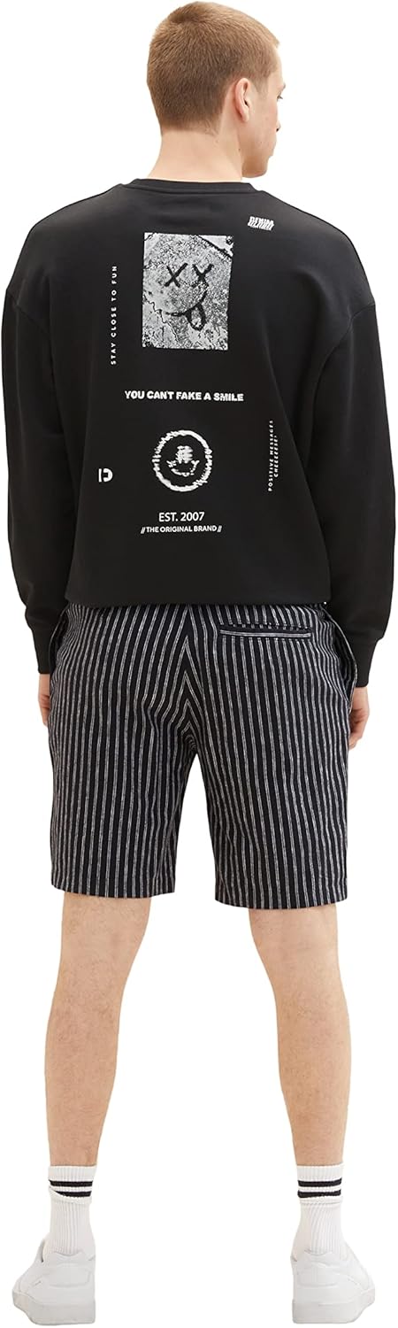 TOM TAILOR Denim Herren Bermuda Shorts aus Leinen L 31163 - Black Stripe, L 31163 - Black Stripe