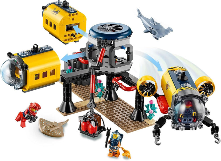LEGO 60265 City Meeresforschungsbasis, U-Boot-Spielzeug mit Meerestieren-Figuren, tolles Geschenk fü