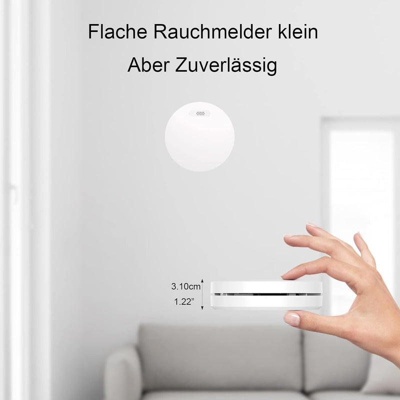 XINDUM Rauchmelder Vernetzt 6er Set Funkrauchmelder mit 10 Jahre Batterie Flach weiss Feueralarm Für
