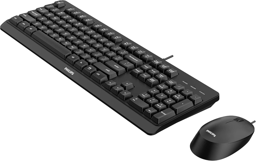 Philips SPT6307BL Kabelloses Tastatur- und Maus-Set – ergonomisches Design und Sensor mit 1600 DPI,