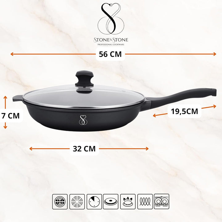 Stone&Stone Bratpfanne 32 cm Induktion deutsche Keramik-Antihaftbeschichtung GREBLON Q-LINE CK gross