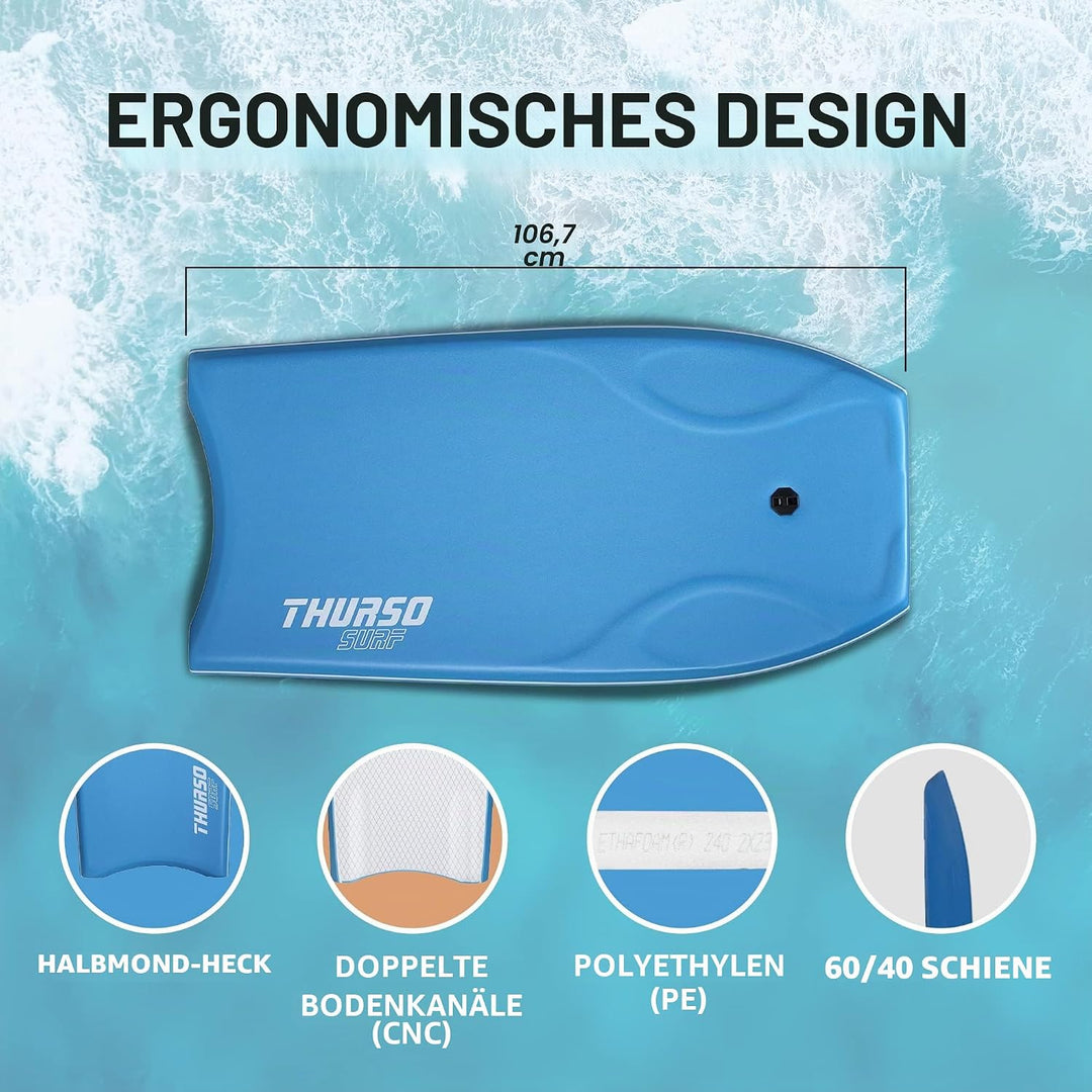 THURSO SURF 42 Zoll Bodyboard für Strand und Pool – Leichtes PE-Core mit IXPE-Deck, HDPE-Boden und F