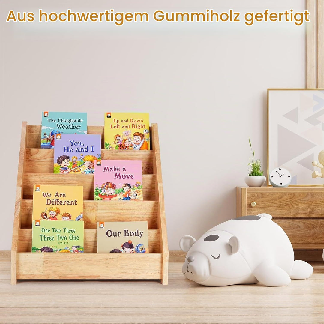 HEYOUTH Montessori Bücherregal,Bücherregal Kinder,Massivholz Kinderregal,Bücherkiste Kinder,mit 5 of