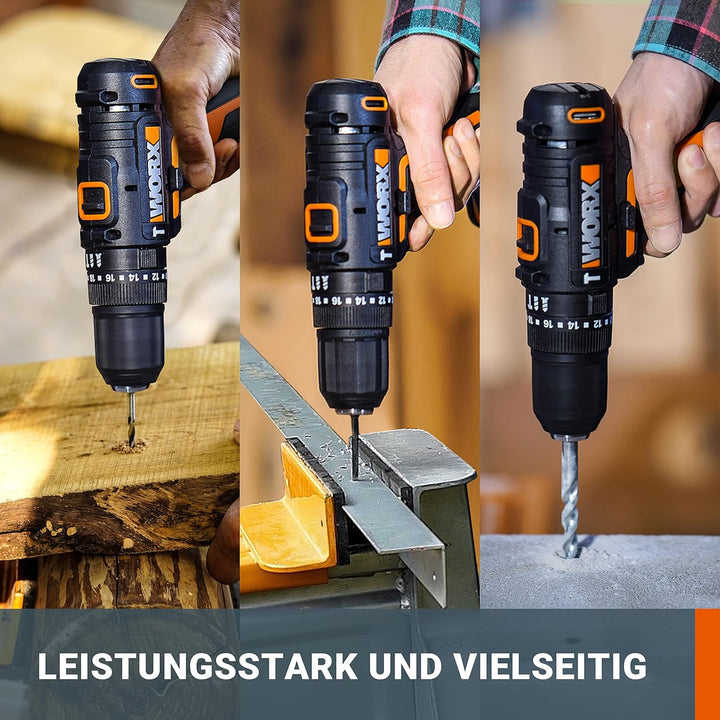 WORX WX370.1 Akku Schlagbohrschrauber 20V - 50Nm, 2-Gang-Getriebe & LED-Licht - zum Schrauben, Bohre