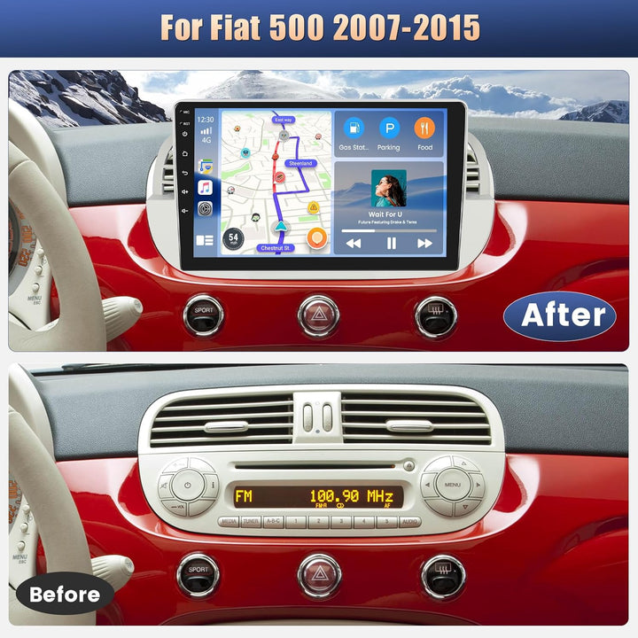 [8Cores 2G+64G] Hikity Autoradio Navi Für FIAT 500 2007-2015 Android 15 9Zoll Touch Display mit FM R