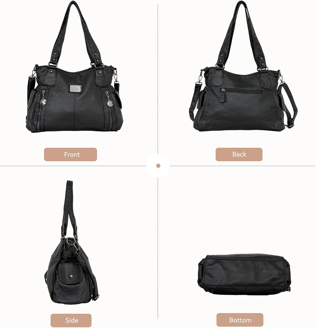 NICOLE &amp; DORIS Women Hobo bags shoulder bags Washed Leather Totes Crossbody with Multiple Compartmen
