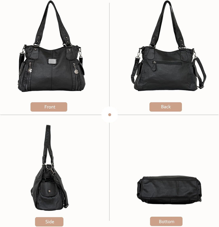 NICOLE &amp; DORIS Women Hobo bags shoulder bags Washed Leather Totes Crossbody with Multiple Compartmen