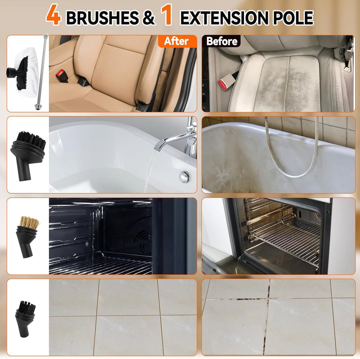 Dampfreiniger Handgerät 2500W 3Bar Handdampfreiniger 1400ML Wassertank 15s Aufheizzeit 3 Gang 6 Bürs