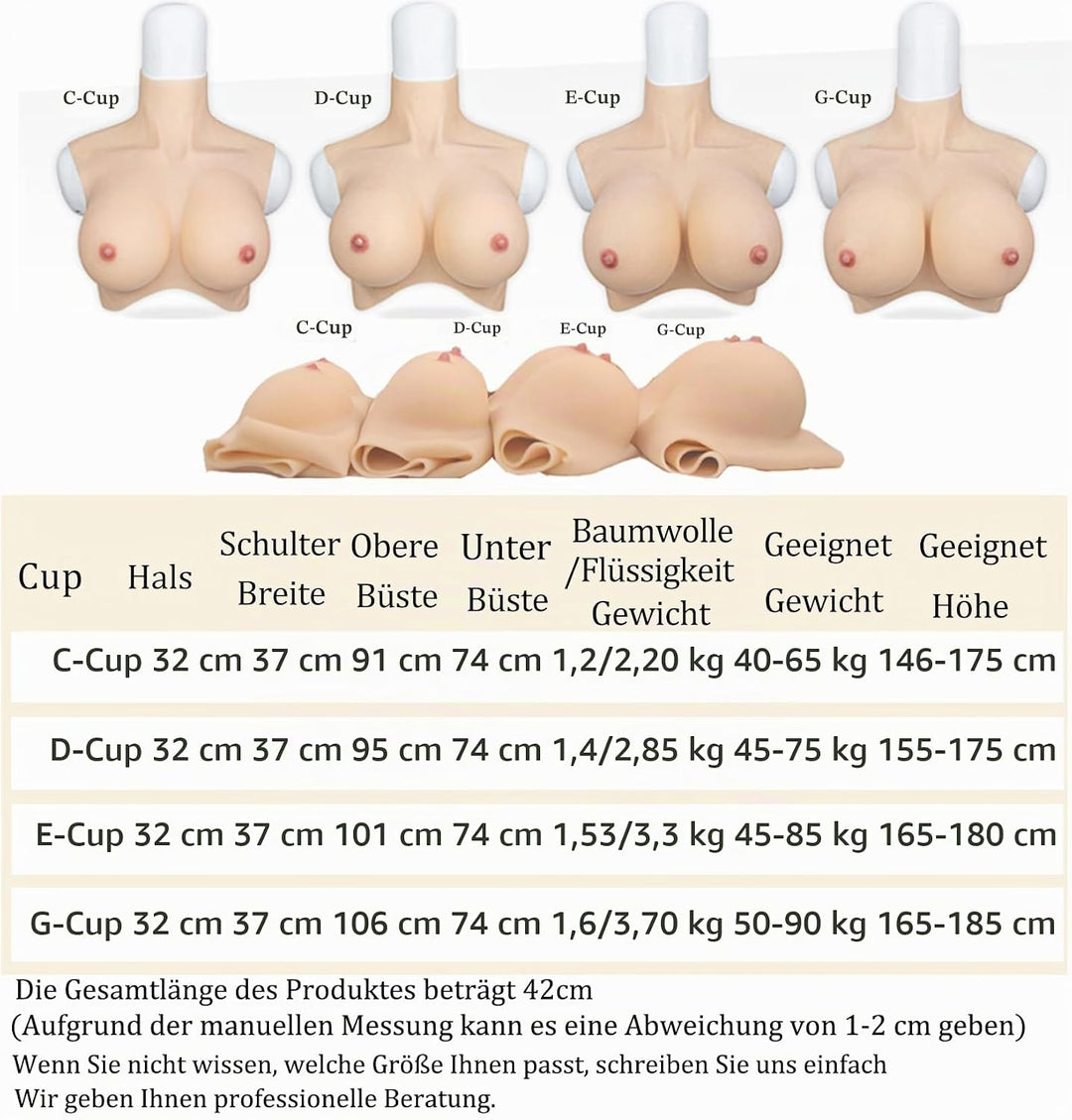 ALZRGORA Silikon Brüste Silikon Brustplatte C-G Cup für Transgender DragQueen Crossdresser 2. Genera