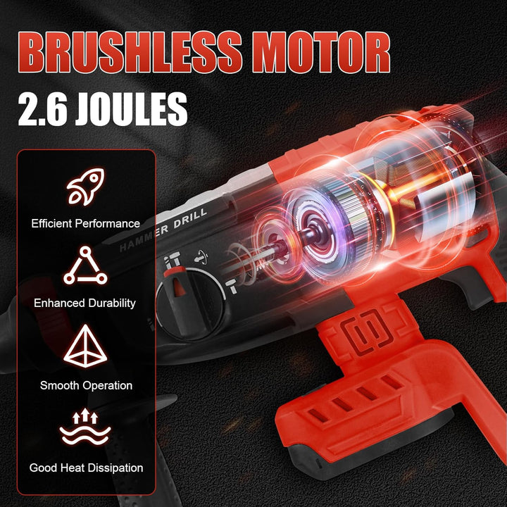 Professional Bohrhammer 600W kompatibel für Milwaukee 18V Akku(ohne Akku),Abbruchhammer Geschwindigk