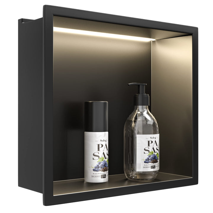 Wandnische Dusche Edelstahl mit LED-Streifenlicht, 30 cm x 30 cm, Wasserdicht - Keine Fliesen Erford