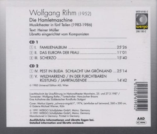 Rihm: Die Hamletmaschine (Gesamtaufnahme), Audio-CD