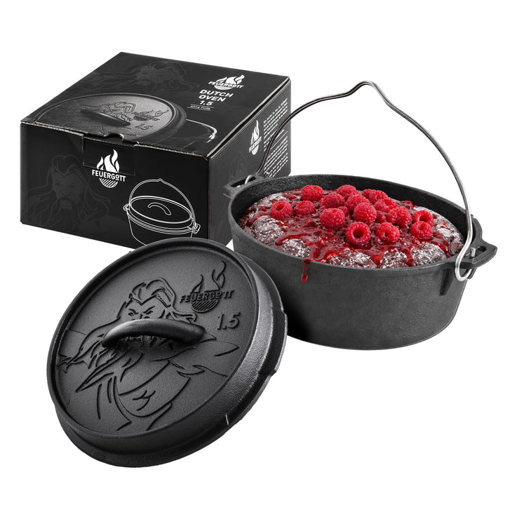 Dutch Oven 1,5L ohne Füsse – Gusseisen Mini Topf für Brot, Camping, Backofen, Herd, Induktion – Schm