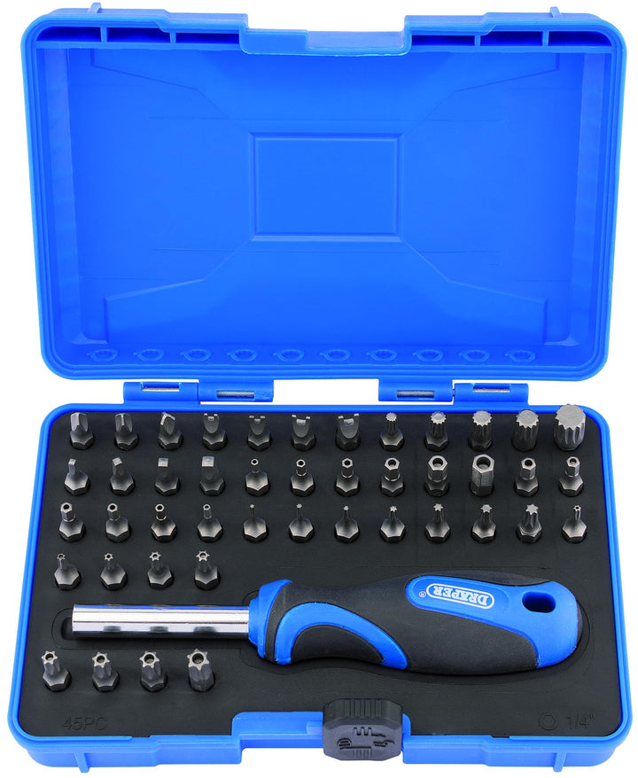 Draper 82399 Sicherheitsschraubendreher mit Schraubendreher, Schwarz, Blau und Silber, Set (45-teili