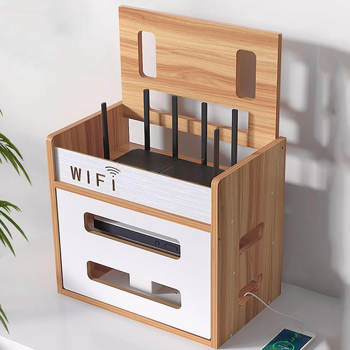 Catekro Router Regal, Etagere Pour Decodeur, Holz WiFi Router Aufbewahrungsbox Wandregale (Braun-Hol