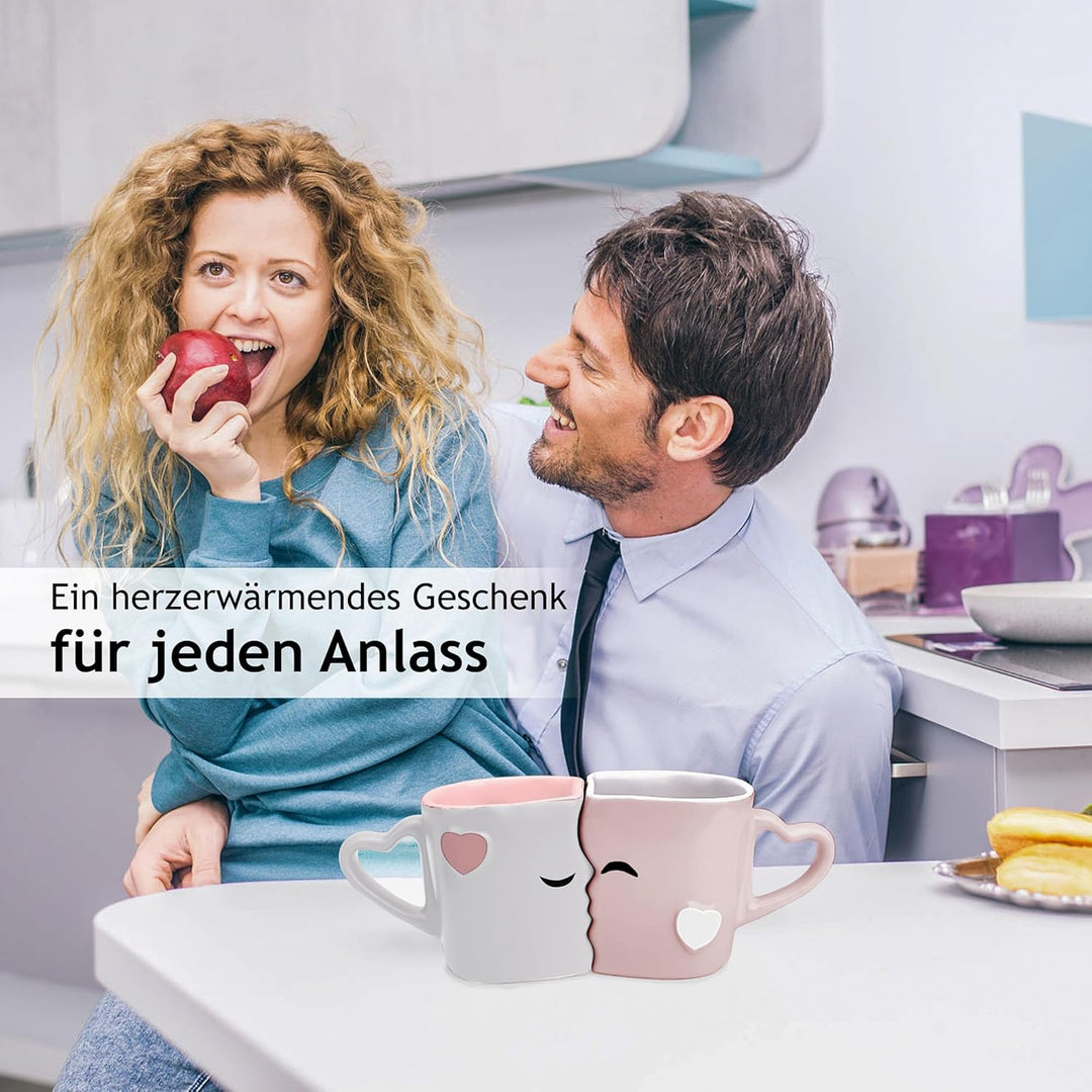 MIAMIO - Kaffeetassen/Küssende Tassen Set Geschenke für Frauen/Männer/Freund/Freundin zur Hochzeit/W