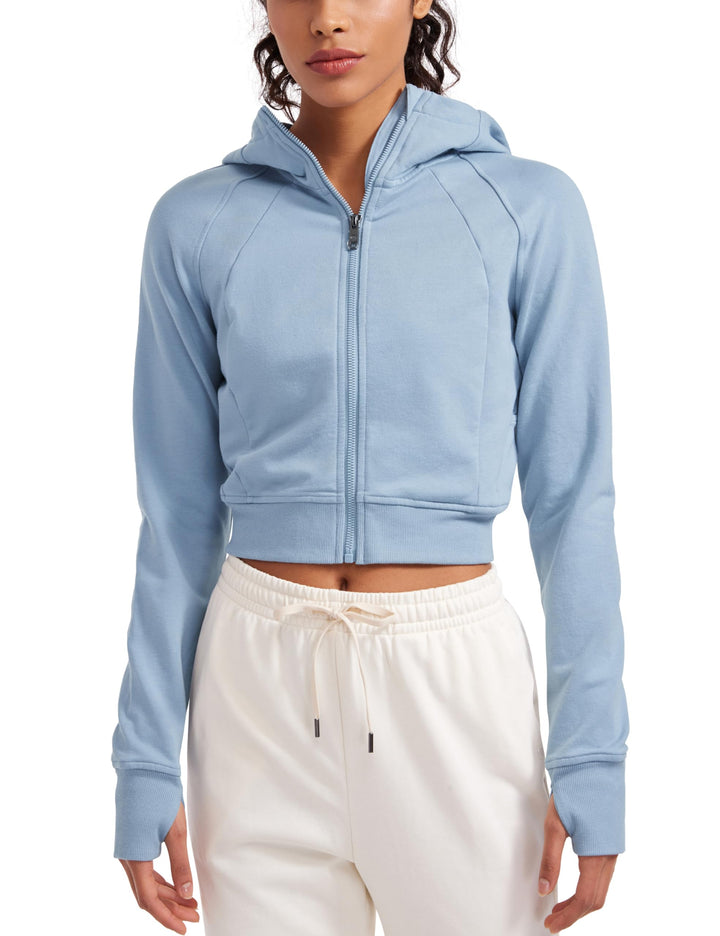 CRZ YOGA Damen Full Reissverschluss Fleece Hoodie Jacke Cropped Running Zip Up Laufjacke Workout Spo