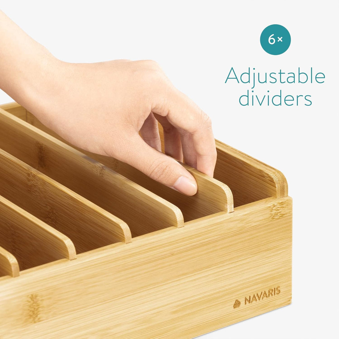 Navaris Deckelhalter aus Bambus - 7 Fächer verstellbar - Aufbewahrung für Deckel - Küchen Organizer