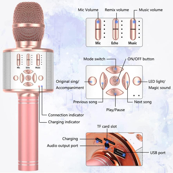 Ankuka Karaoke Mikrofon, Drahtlose Bluetooth Mikrophone Tragbares mit Lautsprecher, für Erwachsene u