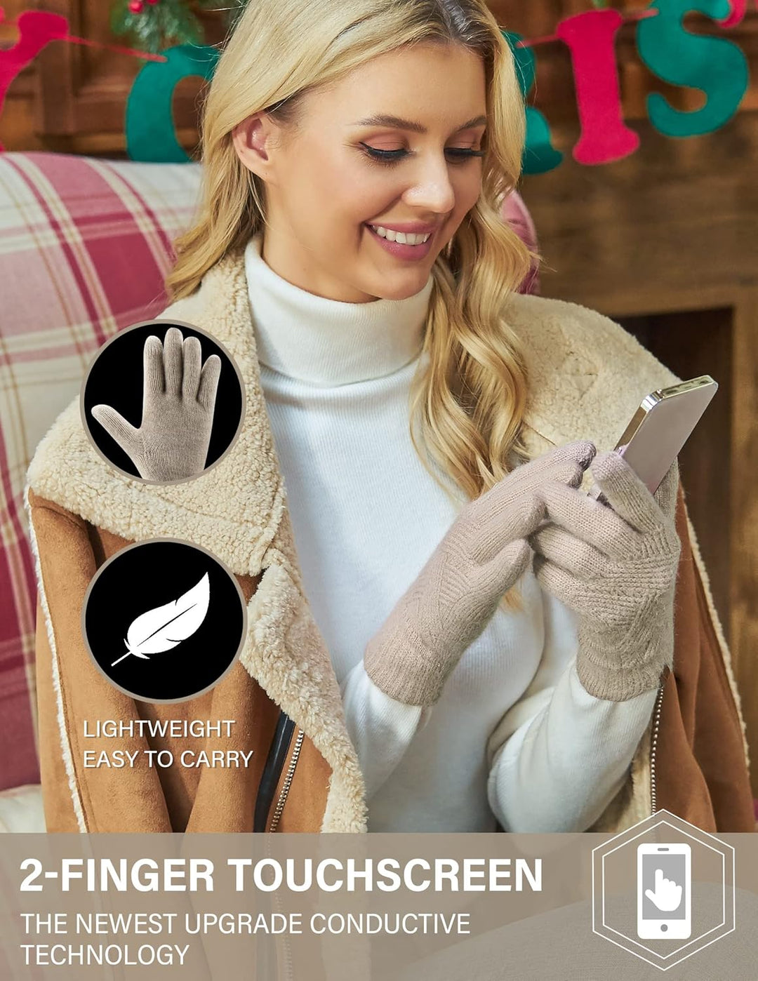Damen Winter Warm Touchscreen Handschuhe Thermo Gestrickte Winterhandschuhe Doppellagige Strickhands