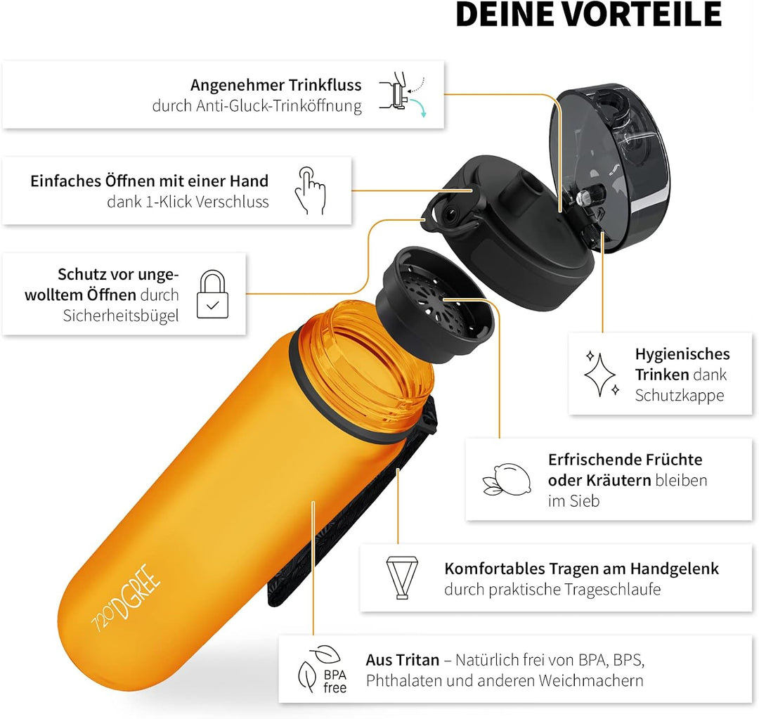 720°DGREE Trinkflasche “uberBottle“ +Sieb - 350ml, 500ml, 650ml, 1000ml, 1,5l, 2l - BPA-Frei - Wasse