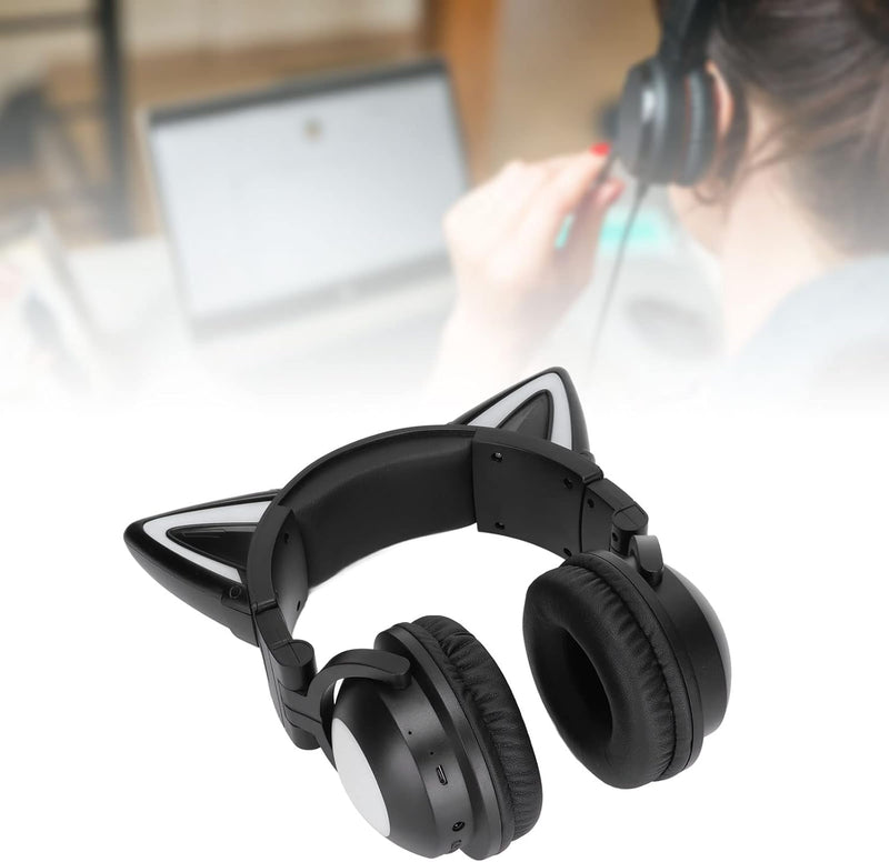 Cat Ear Bluetooth Headset, Bluetrumv5.0 Kabelloser Gaming-Kopfhörer mit Mikrofon und Buntem LED-Lich