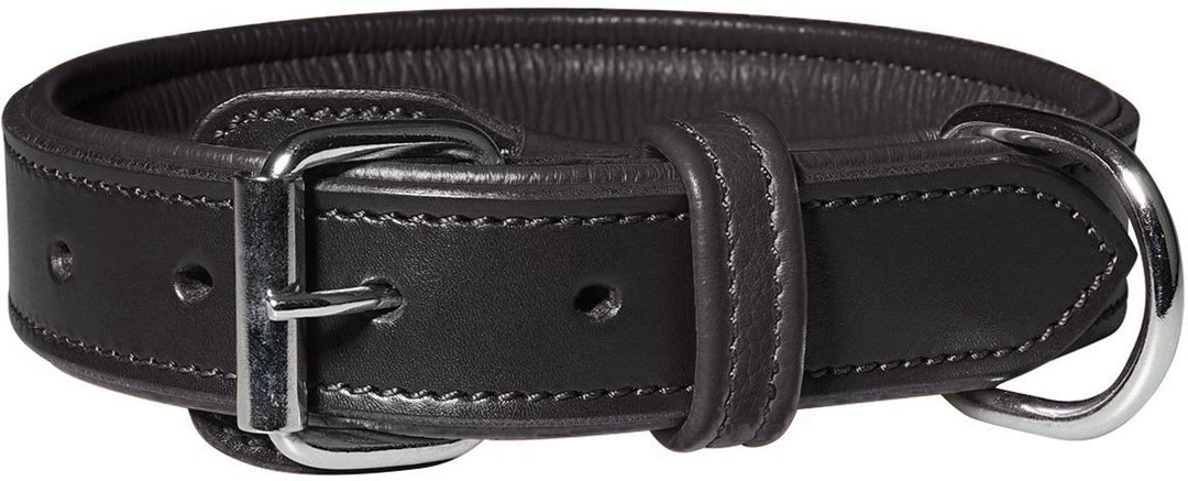 Knuffelwuff 13967-019 Leder Hundehalsband mit Schnallenschutz Detroit, schwarz Schwarz Halsumfang 55