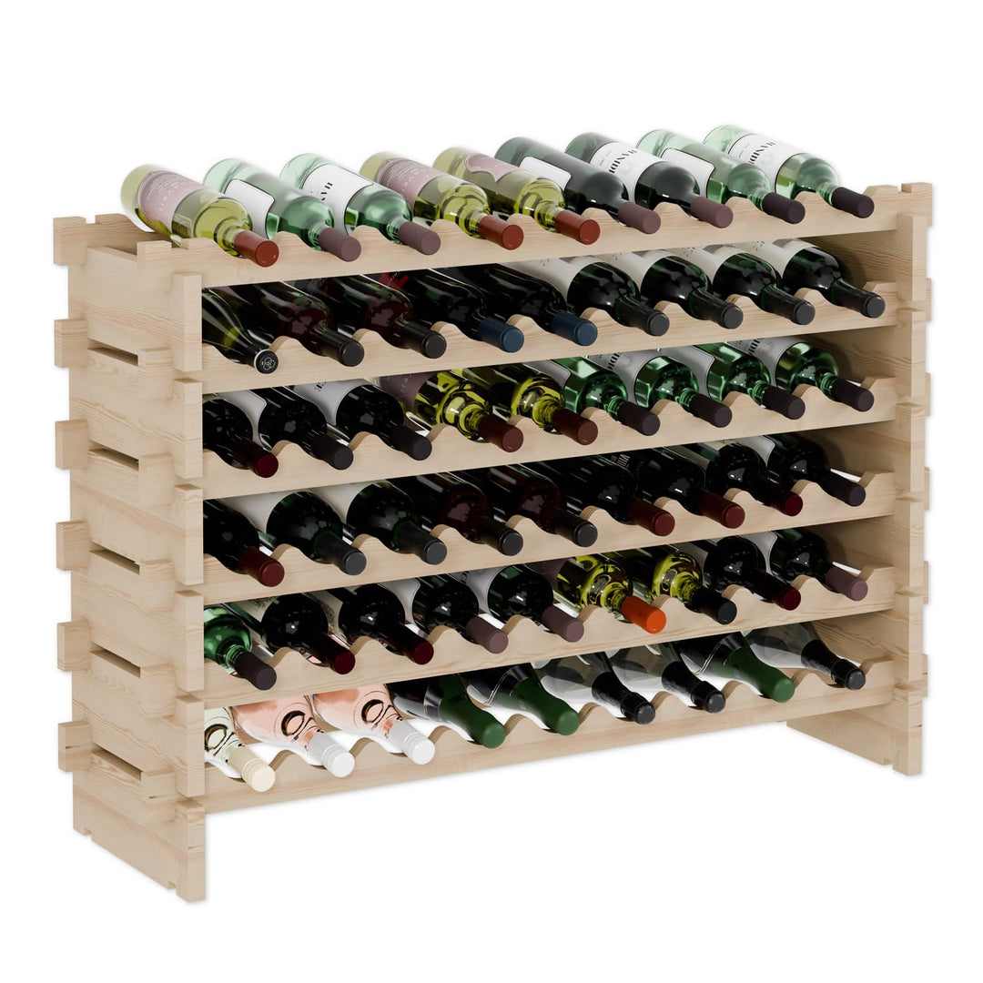 Lenmar RW-STK Weinregal aus Holz, 48-60 Flaschen Kapazität, 6 Ebenen, Farbe Beige, ideal für den Kel