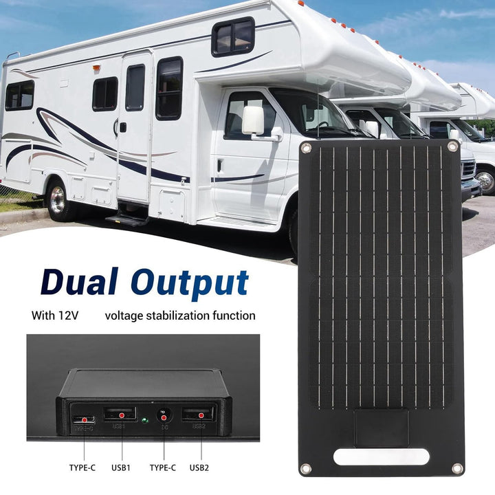 50W 12V Monokristalline Solarpanel mit Dual USB & Type -C - Hocheffizienter Tragbares Ladegerät für