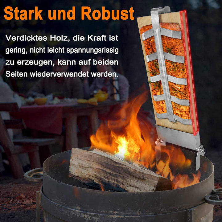 NAIZY Flammlachsbrett 2X Flammlachsbretter mit Edelstahl-Halterung Lachsbretter 5 Stufen Einstellbar