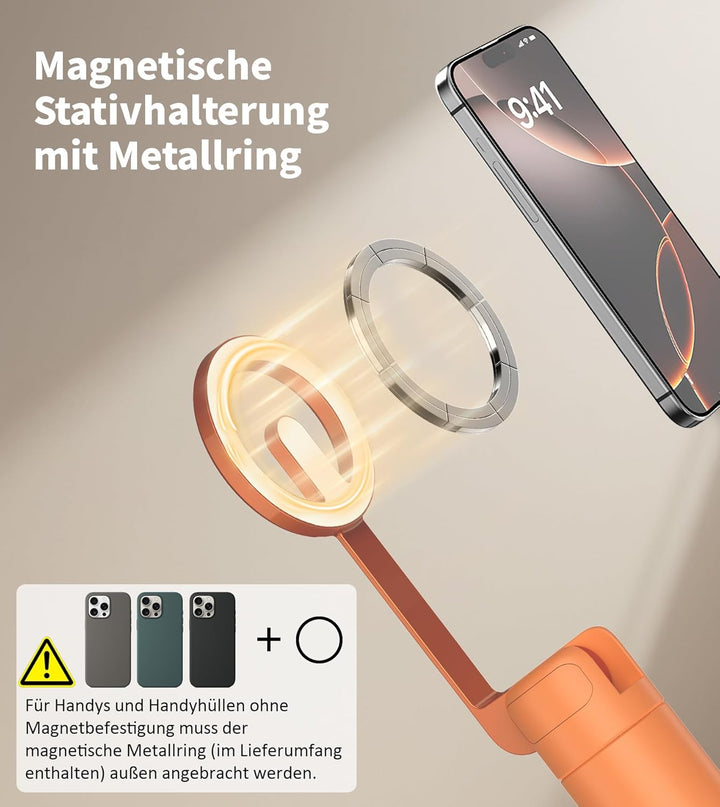 TONEOF 173cm Magnetisches Selfie Stick Stativ, Stark Magnetischer Aluminium Halter für Magsafe, 360°