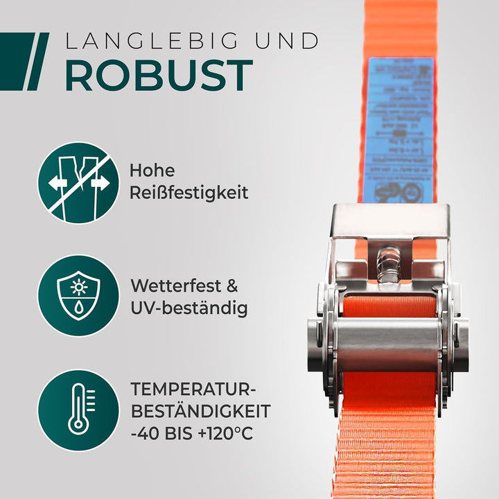 CargoVA® Robuste 800kg Spanngurte [4er Set] - TÜV/GS Zertifiziert &amp; DIN - Vielseitig Einsetzbar - 25