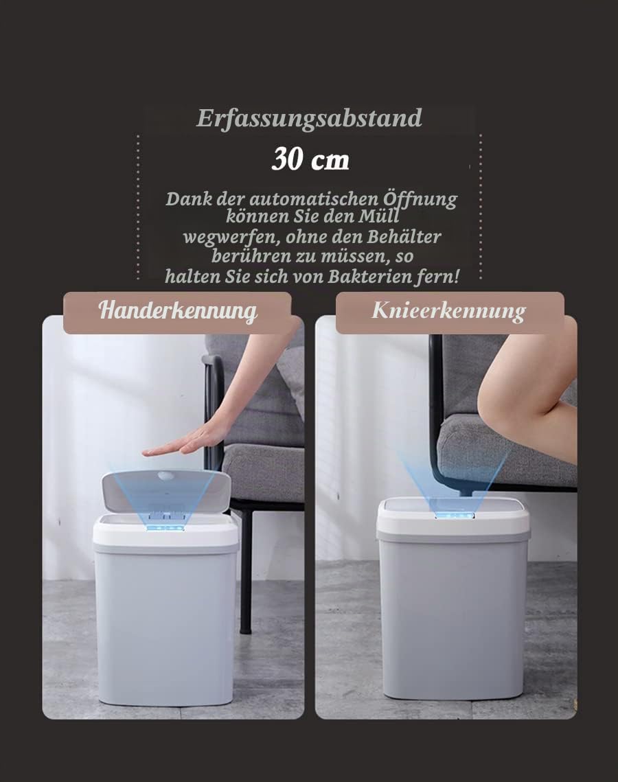 S.I.C Mülleimer mit Sensor,Automatischer Mülleimer,mit Smart Öffnungs-Sensor und Geräuschloser Versc