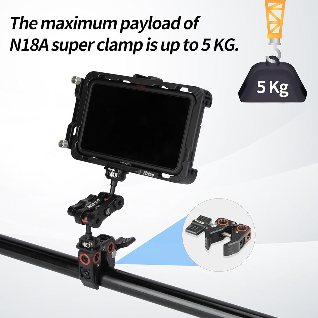 Nitze Super Clamp Klammer with 3/8" to 1/4" Thread Adapter, Payload Up to 5 Kg,Crab Shaped Camera Cl