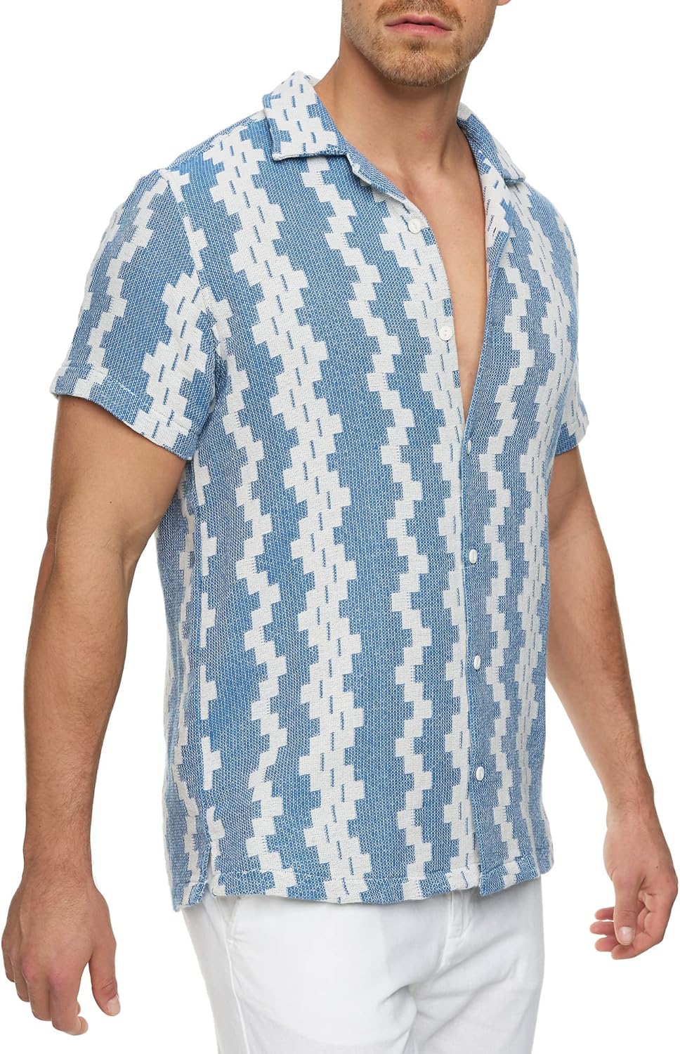 Indicode Herren INCosby Kurzarmhemd mit Button-Down-Kragen | Herrenhemd gestreift Kurzarm Hemd M Bla
