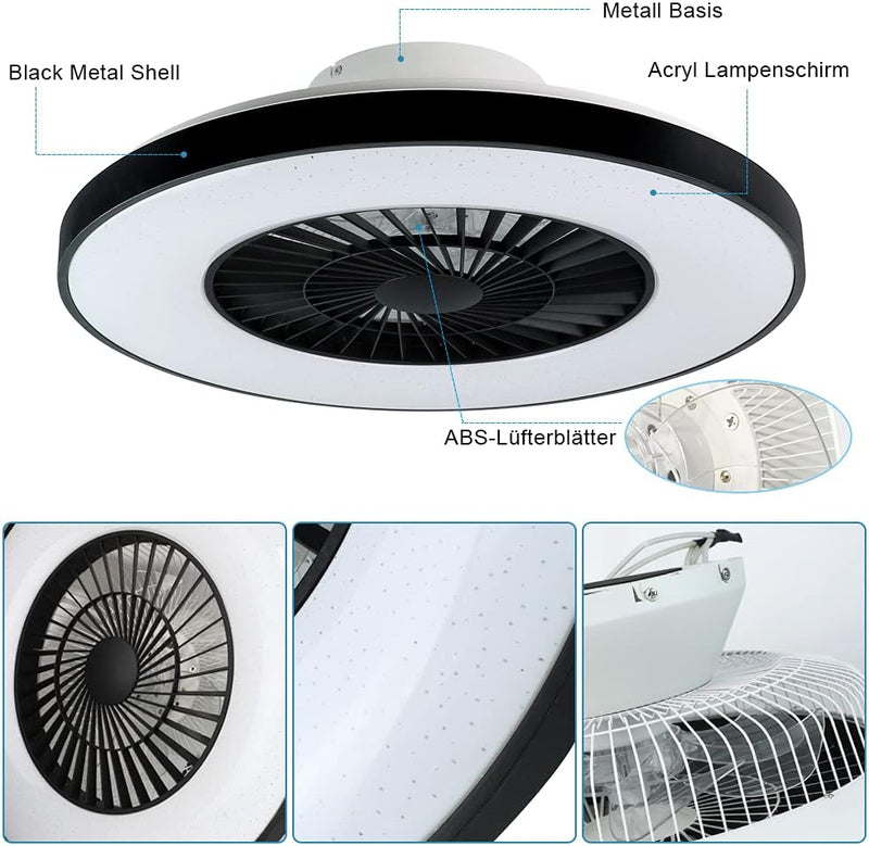 Depuley LED Deckenventilator mit Lampe, Moderne Invisible Fan Deckenleuchte, Dimmbar Ventilator mit