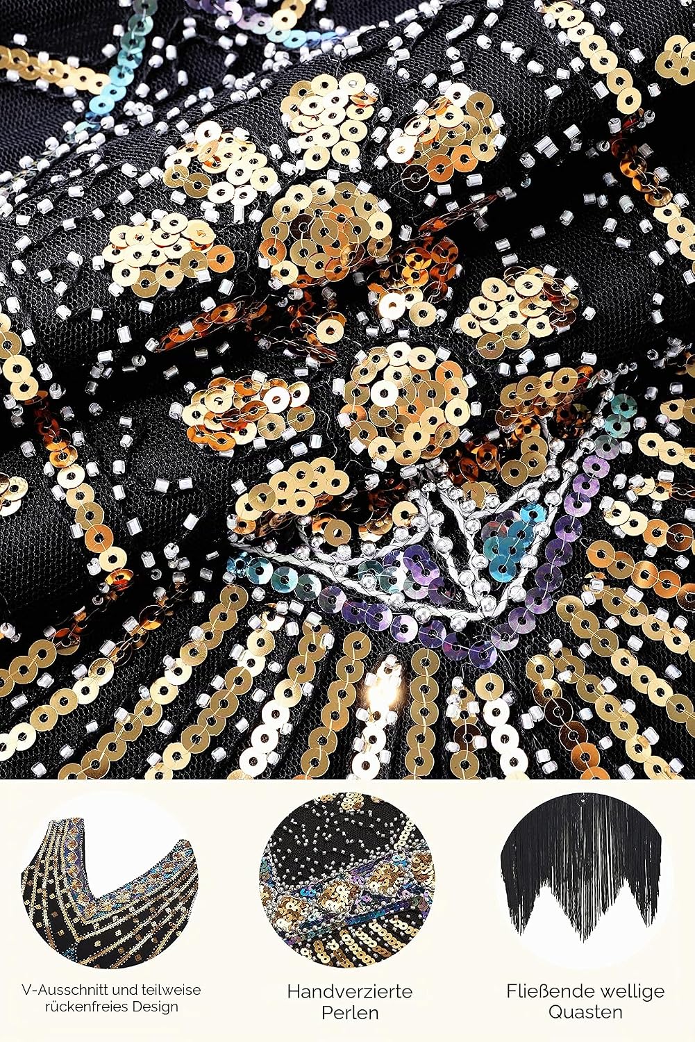 BABEYOND Damen Flapper Kleider voller Pailletten Retro 1920er Party Damen Kostüm Kleid Glamourös Sch