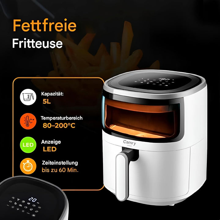 CAMRY CR 6313 Heissluftfritteuse 5L, 12 Programme, Konvektionstechnologie, 2000W, gesundes Kochen mi