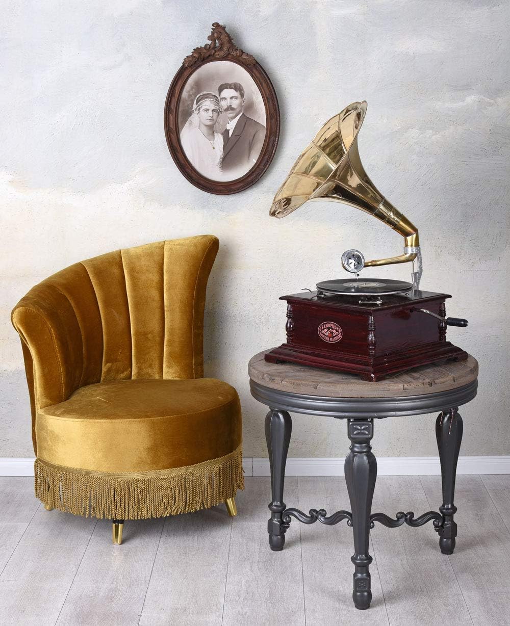 Trichter Grammophon „His Masters Voice“ – Vintage Musikgerät im Stil der 20er aus Holz & Messing, vo