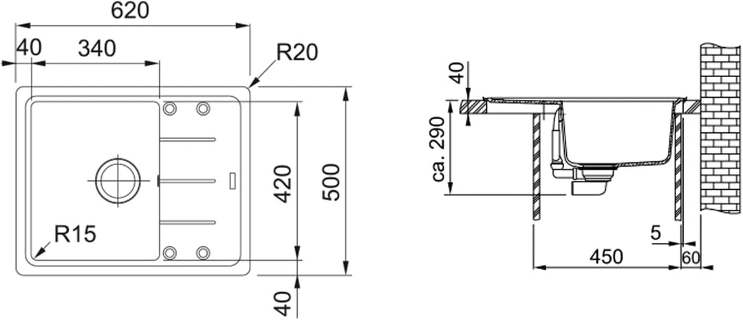 Franke Basis BFG 611-62 Cashmere Fragranit Grau Spülbecken Küchenspüle Auflage
