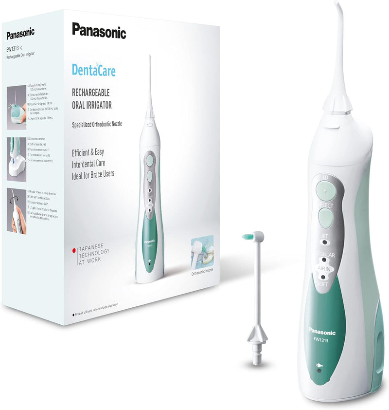 Panasonic Munddusche EW1313 mit Ladestation, abnehmbarer Wassertank, 1x normale & 1x orthodontische