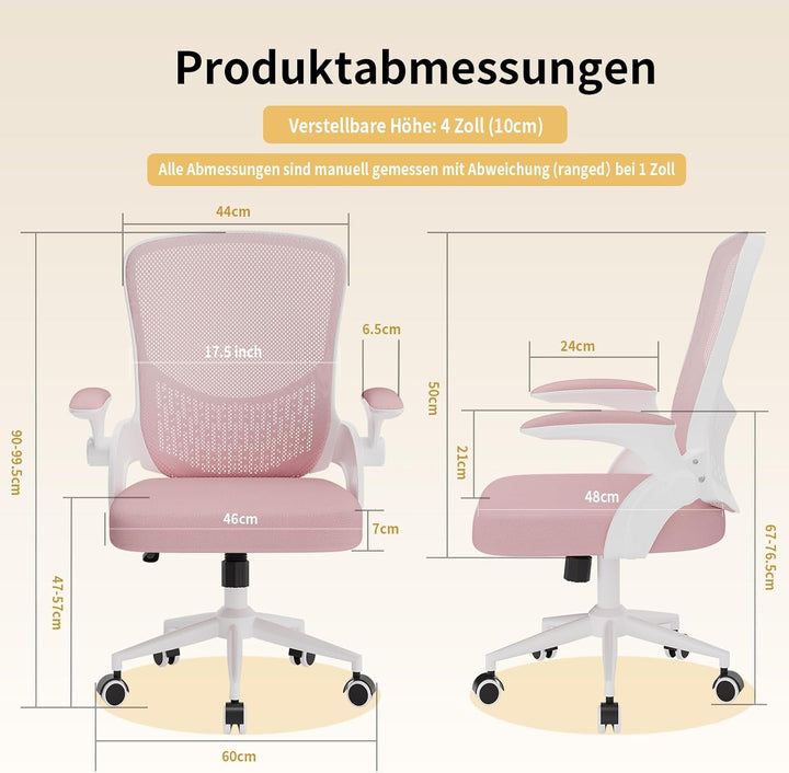 naspaluro Bürostuhl, Schreibtischstuhl mit klappbaren Armlehnen, höhenverstellbar, Neigefunktion, at