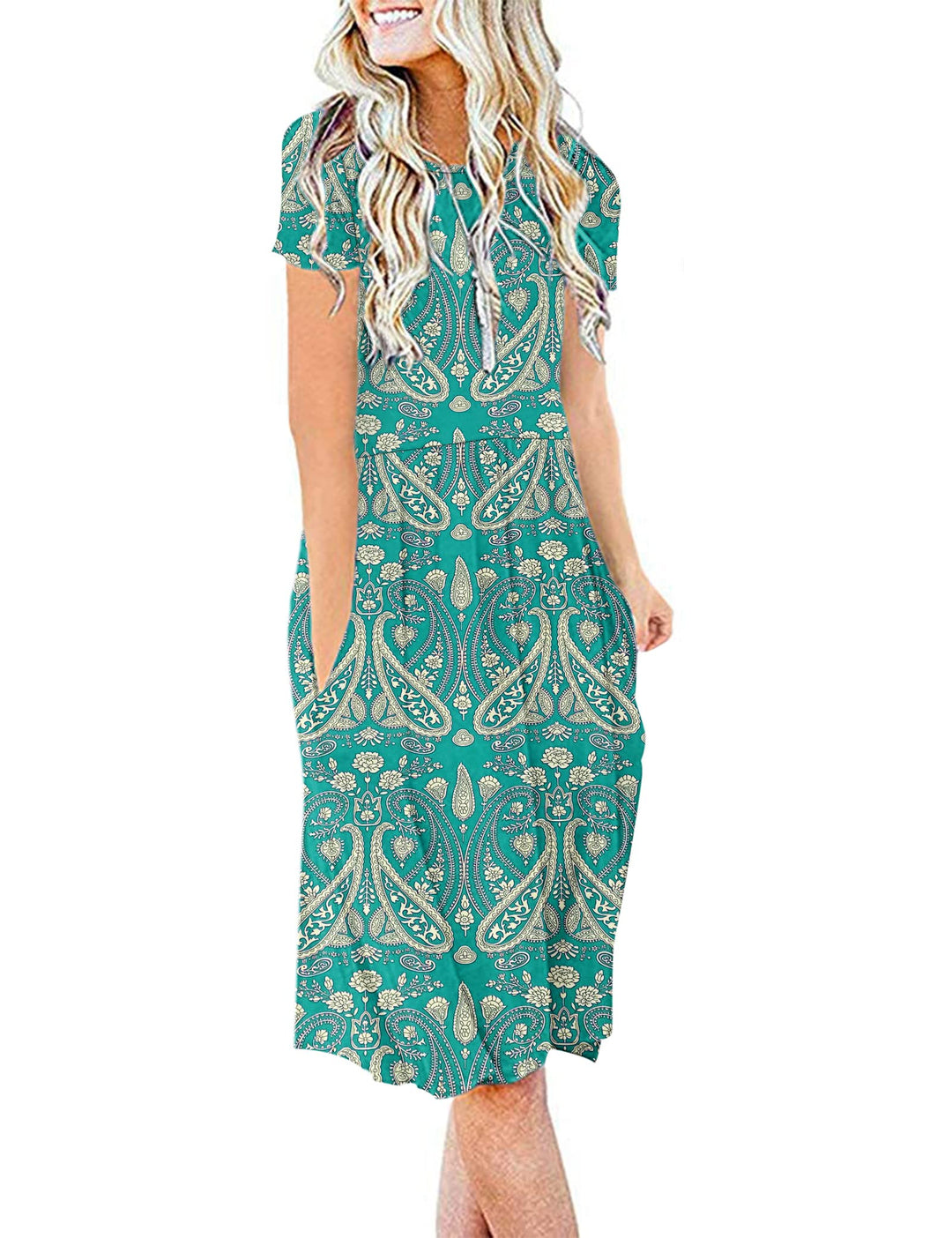 AUSELILY Damen Kleider Sommer Sommerkleider Knielang Kurzarm Empire Freizeitkleid Schicke Shirtkleid