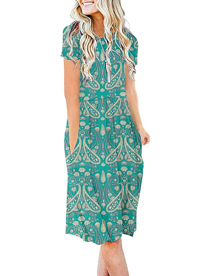 AUSELILY Damen Kleider Sommer Sommerkleider Knielang Kurzarm Empire Freizeitkleid Schicke Shirtkleid