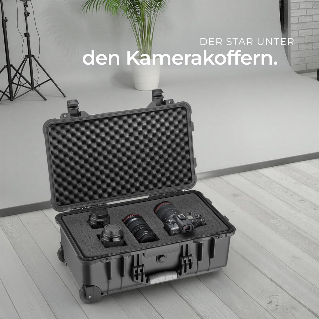 tectake® Transportkoffer leer mit Schaumstoff, Universalkoffer mit Rollen, wasserdichter Koffer, Tro